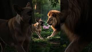 The girl rested near the forest path.A lion crept silently behind her.