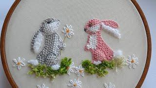 3D bunny How to embroider a bunny Detached stitch