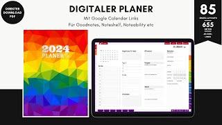 Digitaler Planer Goodnotes Noteability Noteshelf 2024 Rainbow Edition m. Google Kalender Verknüpfung