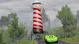 Epic escape from Lightning McQueen Eater, Lighthouse Eater, Fire Engine Eater|BeamNG.Drive