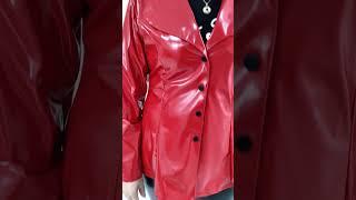 Shiny PVC Suit Jacket for Womens Long Sleeve Turn Down Collar Faux Leather Coat Top Sexy High Steet