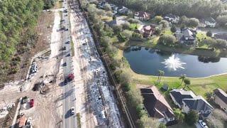 Drone video shows ongoing road construction on County Road 210 in St. Johns County