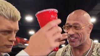 Cody Rhodes and Dwayne "The Rock" Johnson share a toast after WWE Raw on January 6, 2025