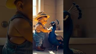 The Friendship of the Blue Boy and the Peacock #Baby #Peacock #Funny