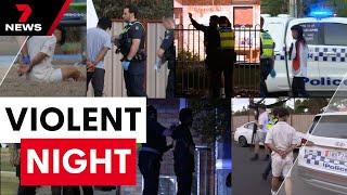 Nine people in custody after a violent rampage, metres from terrified residents | 7NEWS