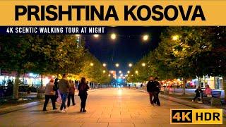 PRISHTINA KOSOVA - WALKING TOUR AT NIGHT - SCENTIC WALK CITY CENTER IN NOVEMBER [4K HDR]