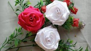 How to make Ribbon Rose with needle / Easy Rose making hack /Amazing Rose flower