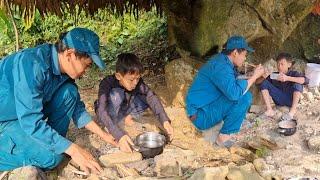 The policeman came and helped the orphan boy fix the roof of the abandoned shack.