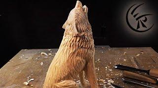 Woodcarving "Howling Wolf" ►► Timelapse