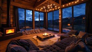 Thunderstorm in Cozy Wooden Living Room - Rain, Thunder, and Fireplace Sounds