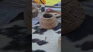 Pine needle basket demonstration at UCAN powwow 2024. Guntersville Alabama.