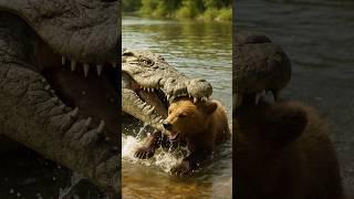 The Price of Hurting a Bear Cub… The Crocodile’s End #babybear #wildlife #animalfight