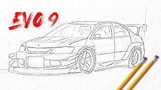 ️COMO DIBUJAR UN MITSUBISHI LANCER EVo 9 A LAPIZ ️