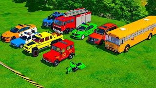 TRANSPORTING ALL POLICE CARS, AMBULANCE, FIRE TRUCK, BUS, MONSTER TRUCK, WITH TRUCK! - FS22