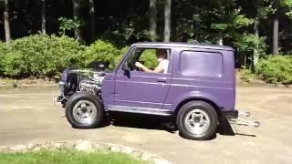 VIOLENT SUZUKI SAMURAI 327 HO START UP SCREAMING TIRES by "HOTROD" RONNIE