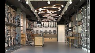 Young Cycles bike shop interior design animation