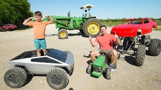 Camping and Mudding with Cybertruck and Tractors Compilation
