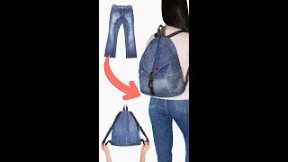 How to sew Folded Backpack from old jeans! Upcycle Old jeans! Miarti️