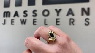 Vintage Marquise Sapphire Ring with Diamonds in 18K Gold (Massoyan Jewelers) - MassoyanJewelers.com