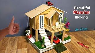 I Build A Beautiful Miniature Wooden popsicle sticks Small Pieces Mansion With Under Parking 