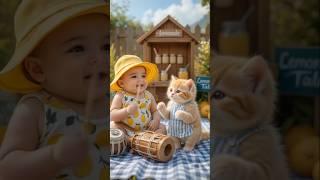cute baby beats dholak and cat's dance | funny shorts | cat's shorts | babies shorts