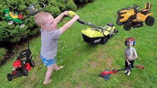 Yard Work + lawn mower videos for toddlers | Compilation of riding mower, garden tools, and more!