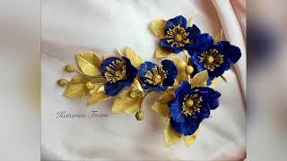 Gold with blue flowers/Золото с синими цветами.