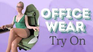 4K Secretary Office Wear Try On Haul with Pantyhose | Shirts, Skirts and Heels | Charlie Flexi