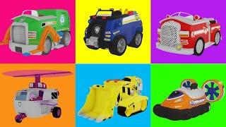 PAW Patrol puppy transport: Police, Fire Truck, Garbage Truck, Amphibious car, Helicopter, Bulldozer