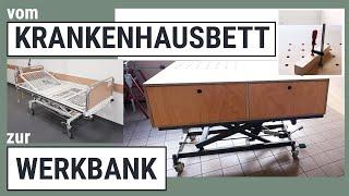 Die beste WERKBANK der Welt, upcycling DIY aus altem Krankenbett inkl. Lochraster und Schubkästen