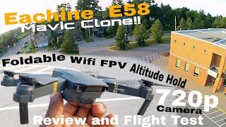 Eachine E58 (dji Mavic Clone!!) Review and Test Flight!! Foldable, 720p Cam, Wifi FPV drone