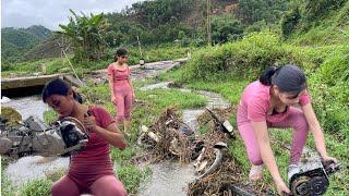 A girl passed by and saw a motorbike that was swept away by the flood, and she took it back