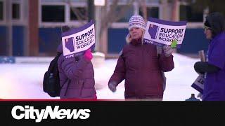 Thousands of Edmonton Public School support staff workers walk-off the job Monday