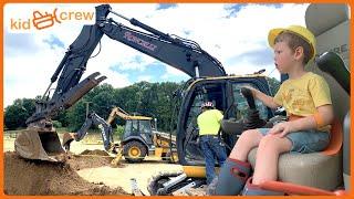 Kids use construction vehicles! Educational how excavators / diggers / backhoes work | Kid Crew