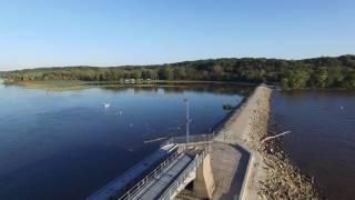 Phantom 3 Flying over Lock and Dam 14 on Mississippi River