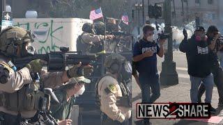 Police fire less lethals, tear gas against "No Kings" and anti-ICE protesters and press in LA