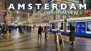 AMSTERDAM- Christmas Walk | Christmas Eve in Amsterdam Central | Last Busy Christmas Shopping