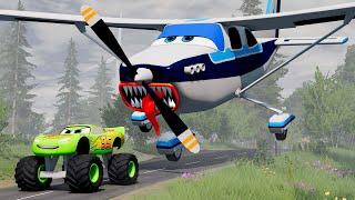 Epic escape from Zombie Lightning McQueen Eater, Plane Eater, Mater Eater | BeamNG.Drive