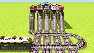 SIX TRAINS VS UNBELIEVABLE JUMPS FROM 12 FEET HEIGHT TURNS RAILROAD ▶️ Train Simulator CrazyRails