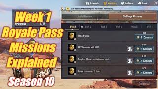 Season 10 Week 1 Royale Pass Missions Explained PUBG Mobile | Week 1 rp Missions Pubg Season 10