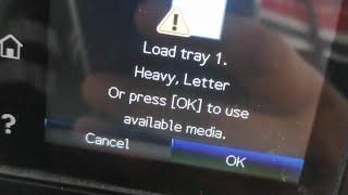 How to fix error load tray 1. heavy, Letter or press [OK] to use available media error. HP MFP 281