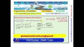 Relate Quotient of Sum and Difference of sine cosine with tangent Trigonometry Exam Question