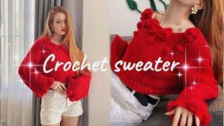 CROCHET WITH ME a SWEATER with roses / crochet vlog + easy tutorial