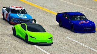 Tesla Roadster GTR vs NASCAR 2020 Cars at Nardo Speed Ring