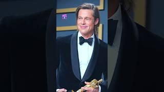 Brad Pitt receiving his second Oscar + Tom Hanks, Leonardo DiCaprio, Al Pacino applauding him.