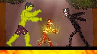 Hulk and Flash vs Venom on Lava in People Playground