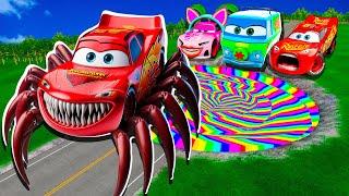 Rainbow Pit Transform In Big & Small: Lightning Mcqueen  & Mater vs  Pixar Cars! Beam.NG Drive!