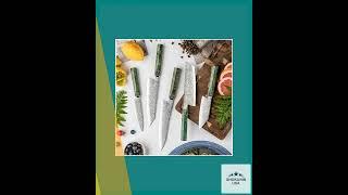Onyx Japanese Knife Set for Kitchen 5 Pc with VG-10 Mosaic Damascus Steel 67 Layers and Exotic St...