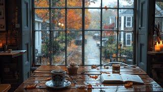 Rainy Autumn Cafe with Smooth Jazz Background Music and Rain Sounds for Relaxing, Study and Work 