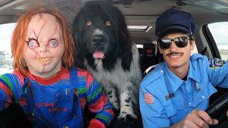 Chucky ESCAPES Police Car ride Chase